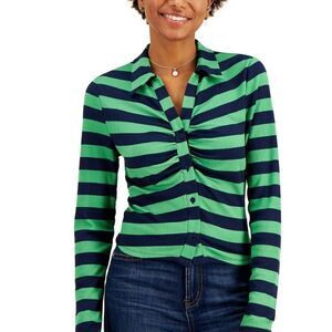 Just Polly Juniors' Ruched Rib-Knit Shirt